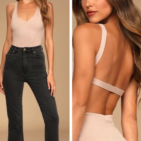 Lulus Tops - NWT Lulu's Emberlin Open Back Ribbed Bodysuit